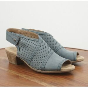 Earth Womens Delos Delilah Sandals Slingback Block heel Peep Toe Blue Vegan 8.5M